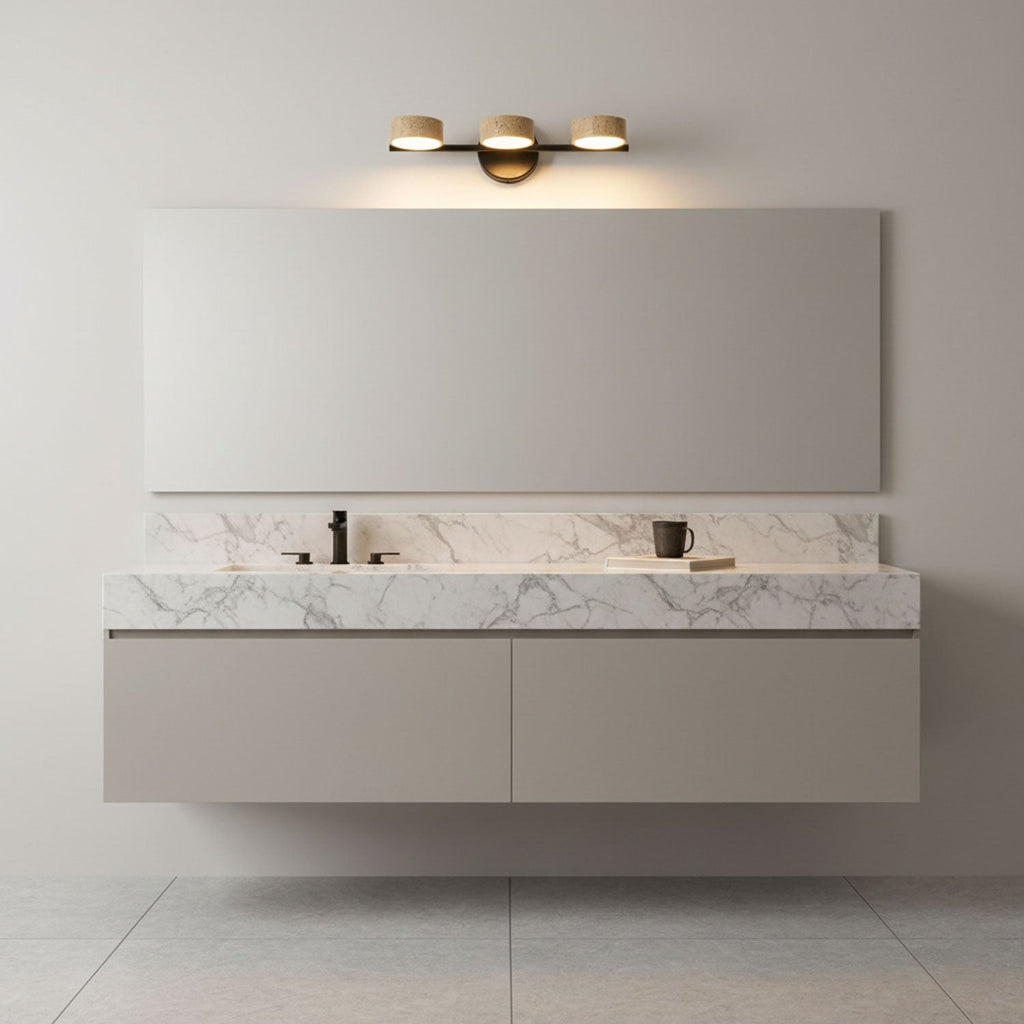 Modern Bathroom Vanity Light with Dimmable Yellow Travertine Shades 3