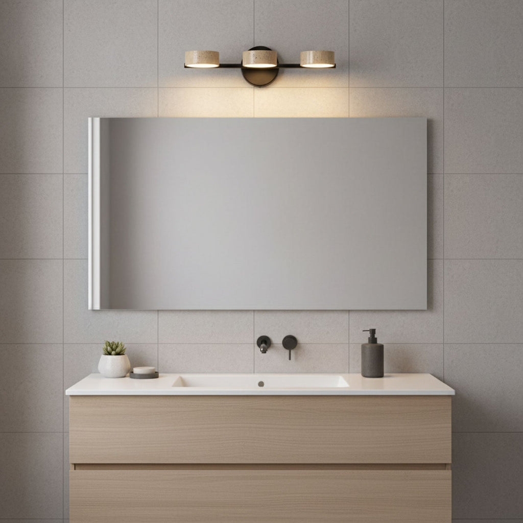 Modern Bathroom Vanity Light with Dimmable Yellow Travertine Shades 4