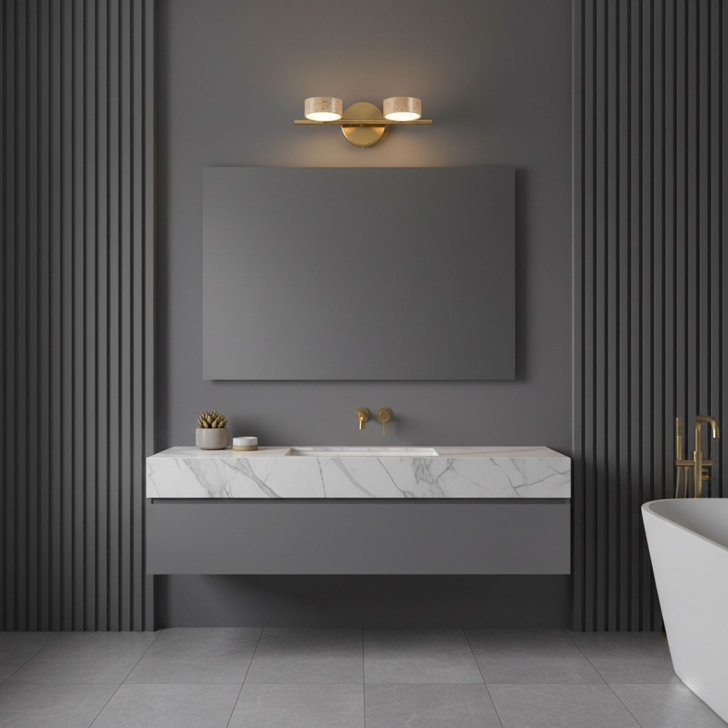 Modern Bathroom Vanity Light with Dimmable Yellow Travertine Shades 5