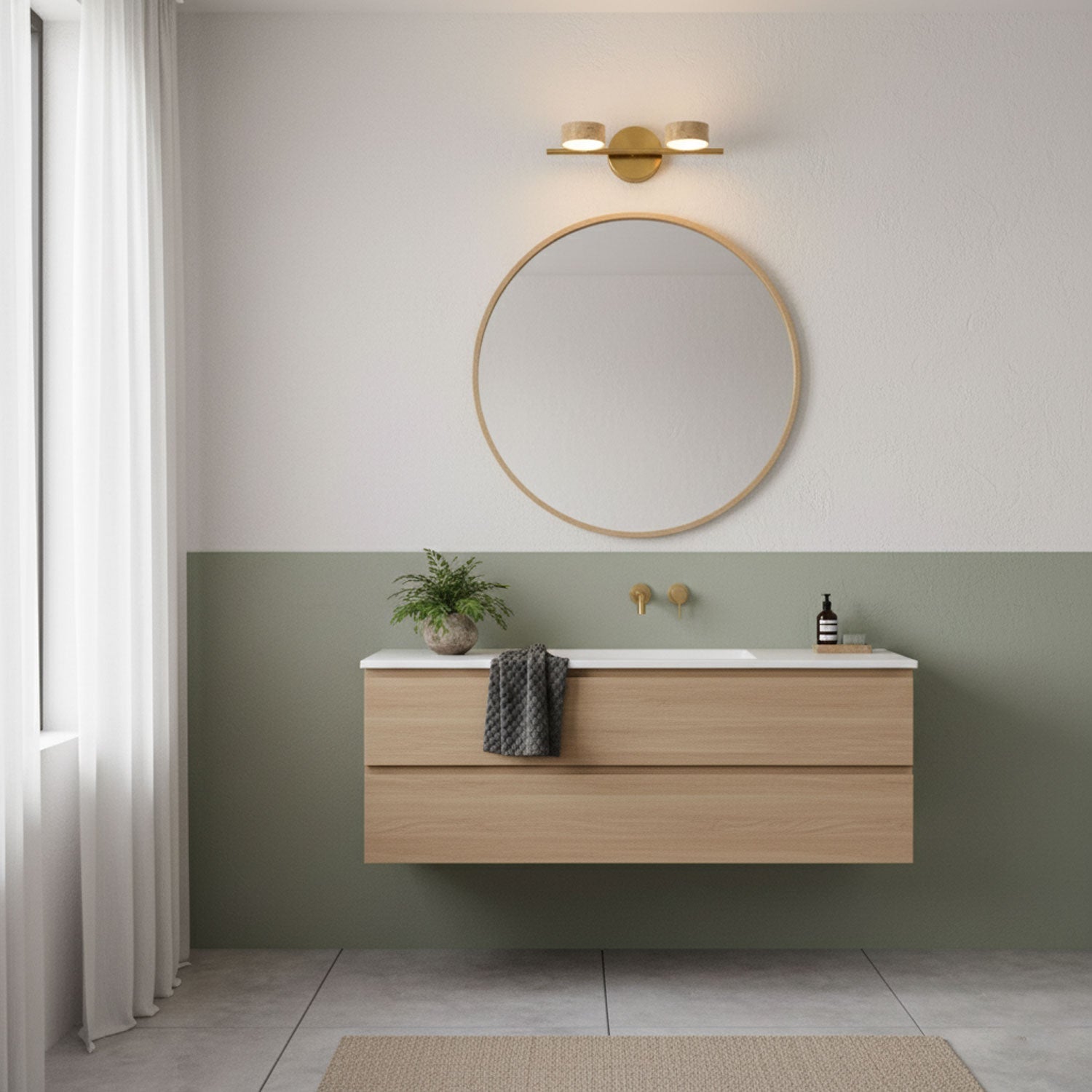 Modern Bathroom Vanity Light with Dimmable Yellow Travertine Shades 7