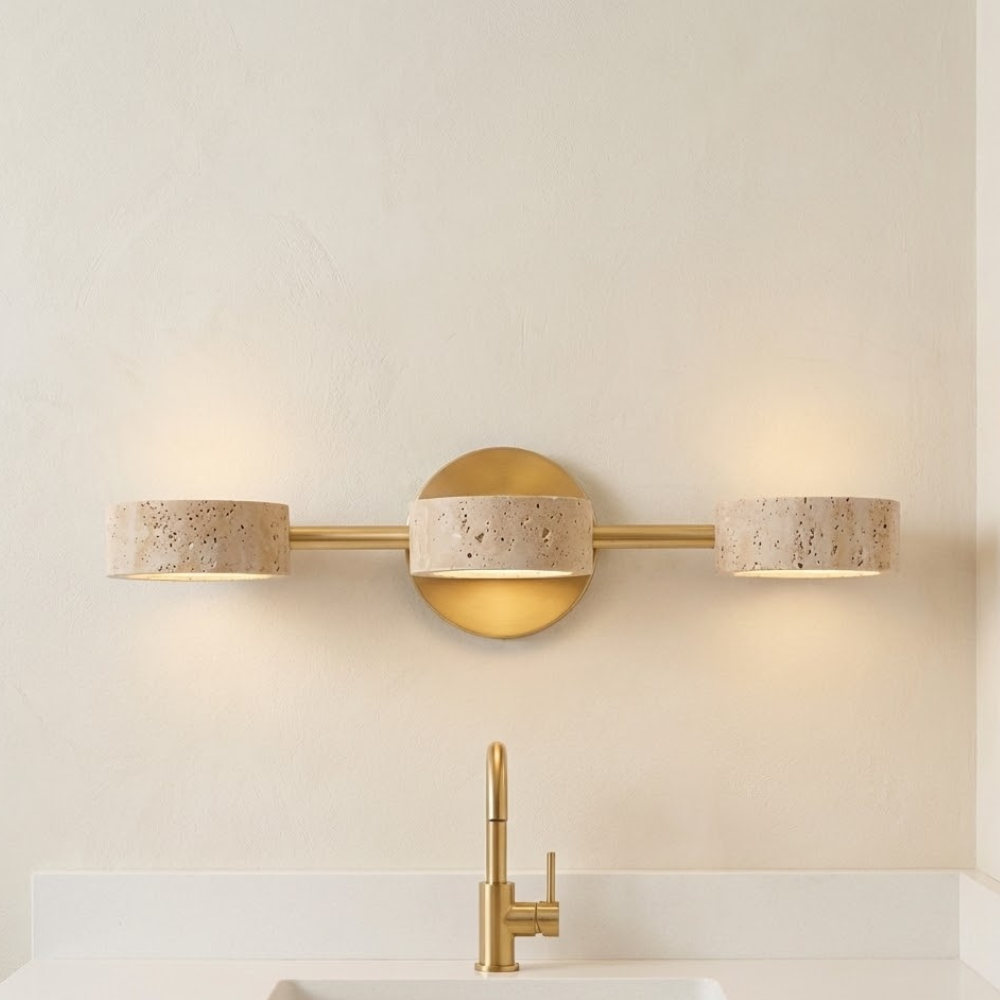 Modern Bathroom Vanity Light with Dimmable Yellow Travertine Shades 98