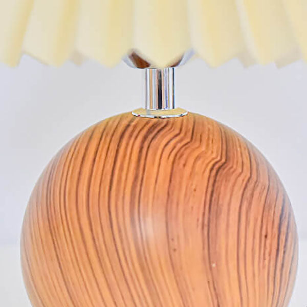 Modern Beige and White Pleated Table Lamp with Wood Base – LED Bedside or Desk Light 5