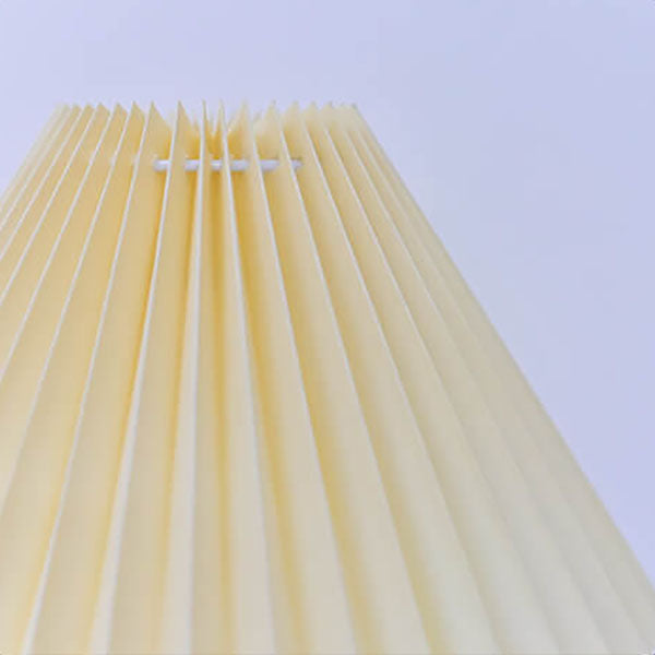 Modern Beige and White Pleated Table Lamp with Wood Base – LED Bedside or Desk Light 6