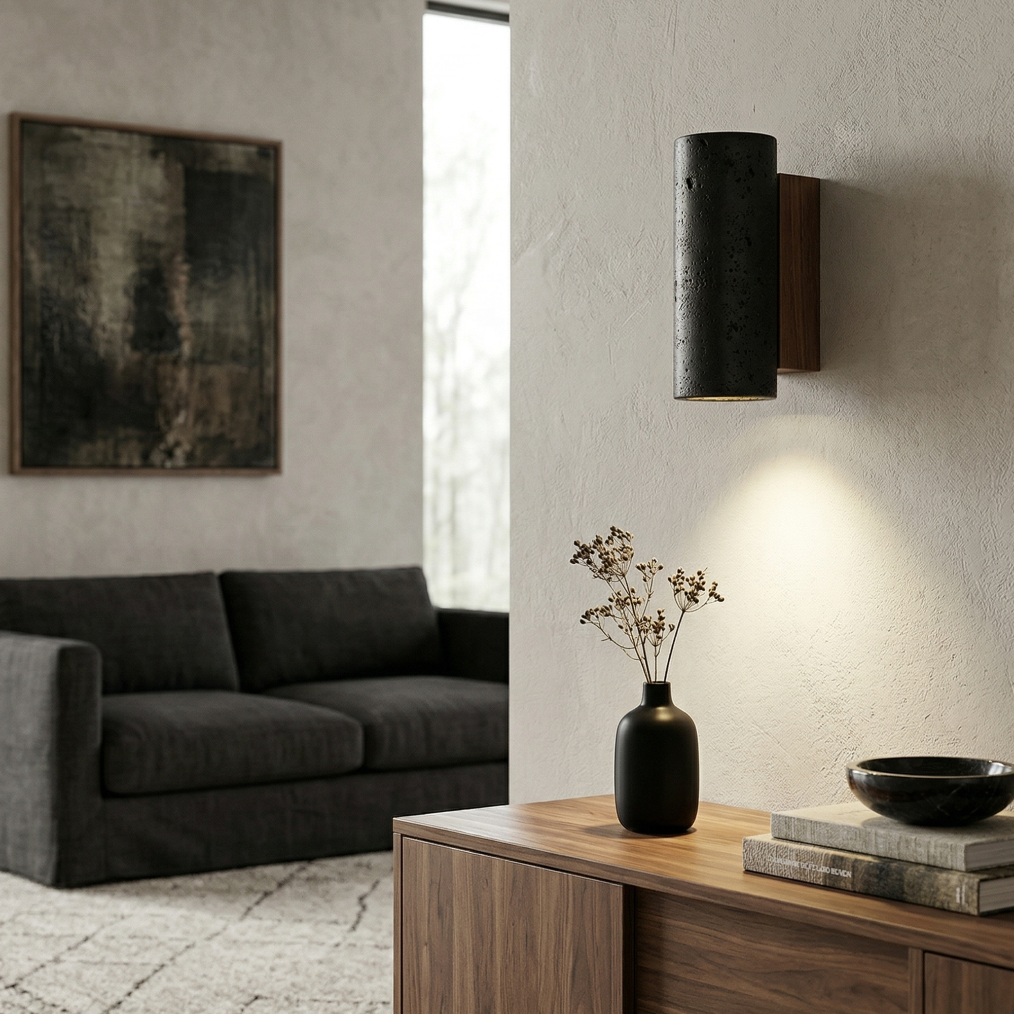 Modern Black Travertine LED Wall Sconce Lighting 99
