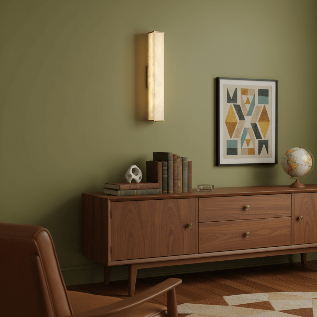Modern Brass LED Wall Sconce With Alabaster Shade 6