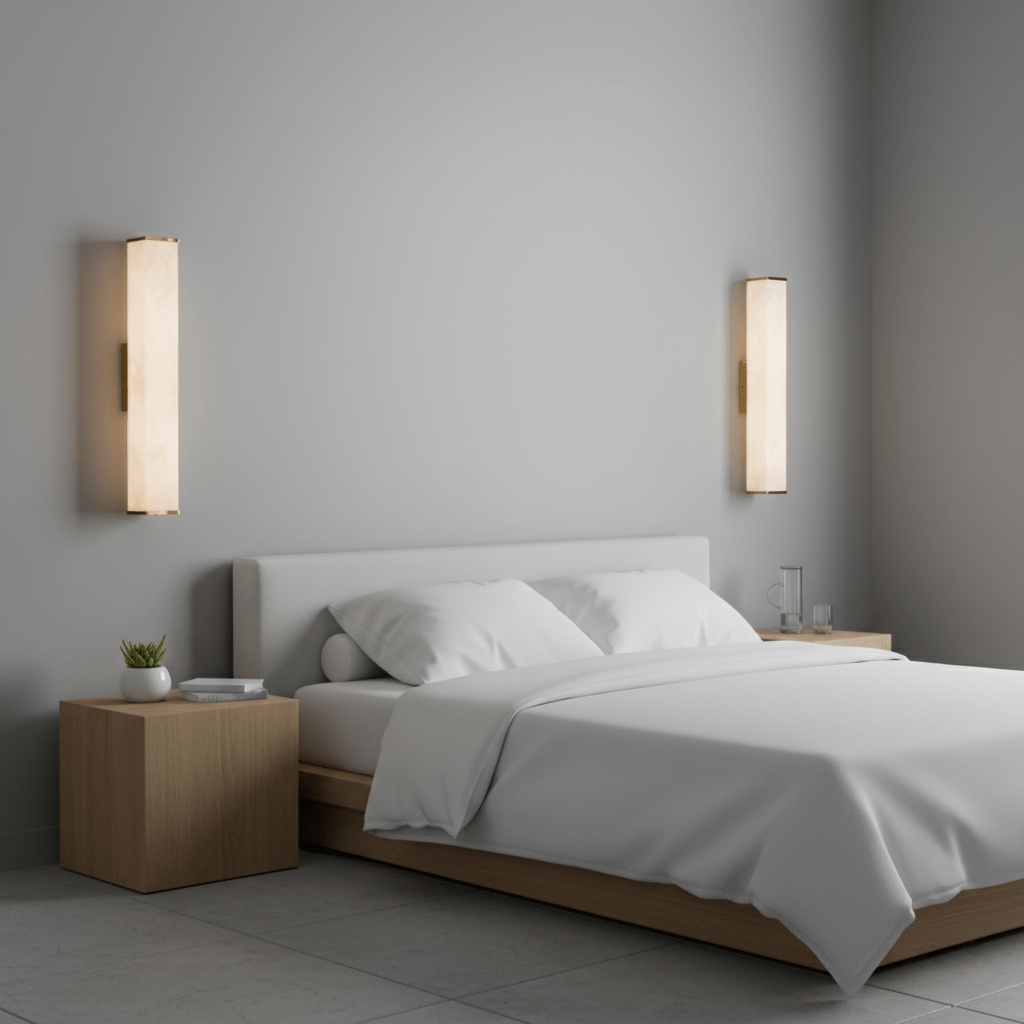Modern Brass LED Wall Sconce With Alabaster Shade 7