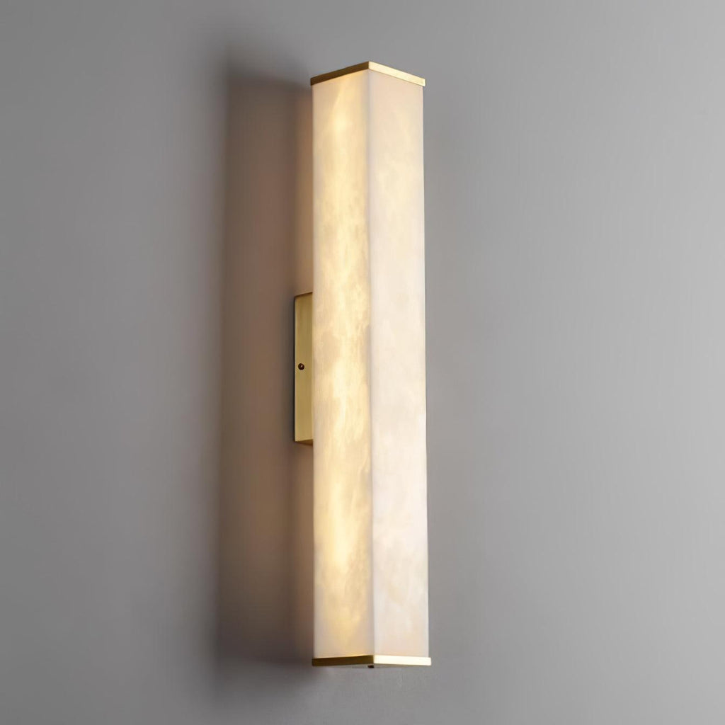 Modern Brass LED Wall Sconce With Alabaster Shade 9