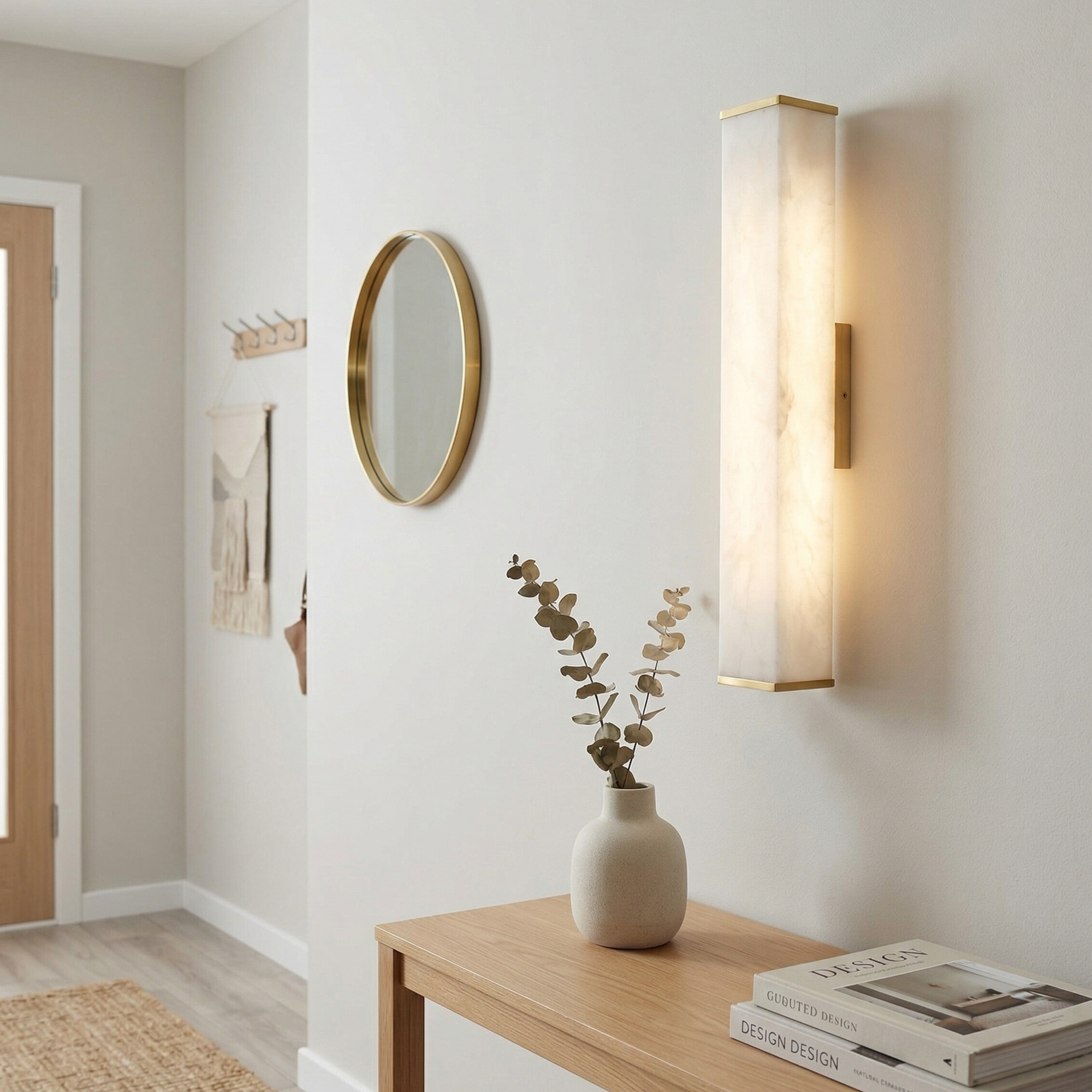 Modern Brass LED Wall Sconce With Alabaster Shade 99
