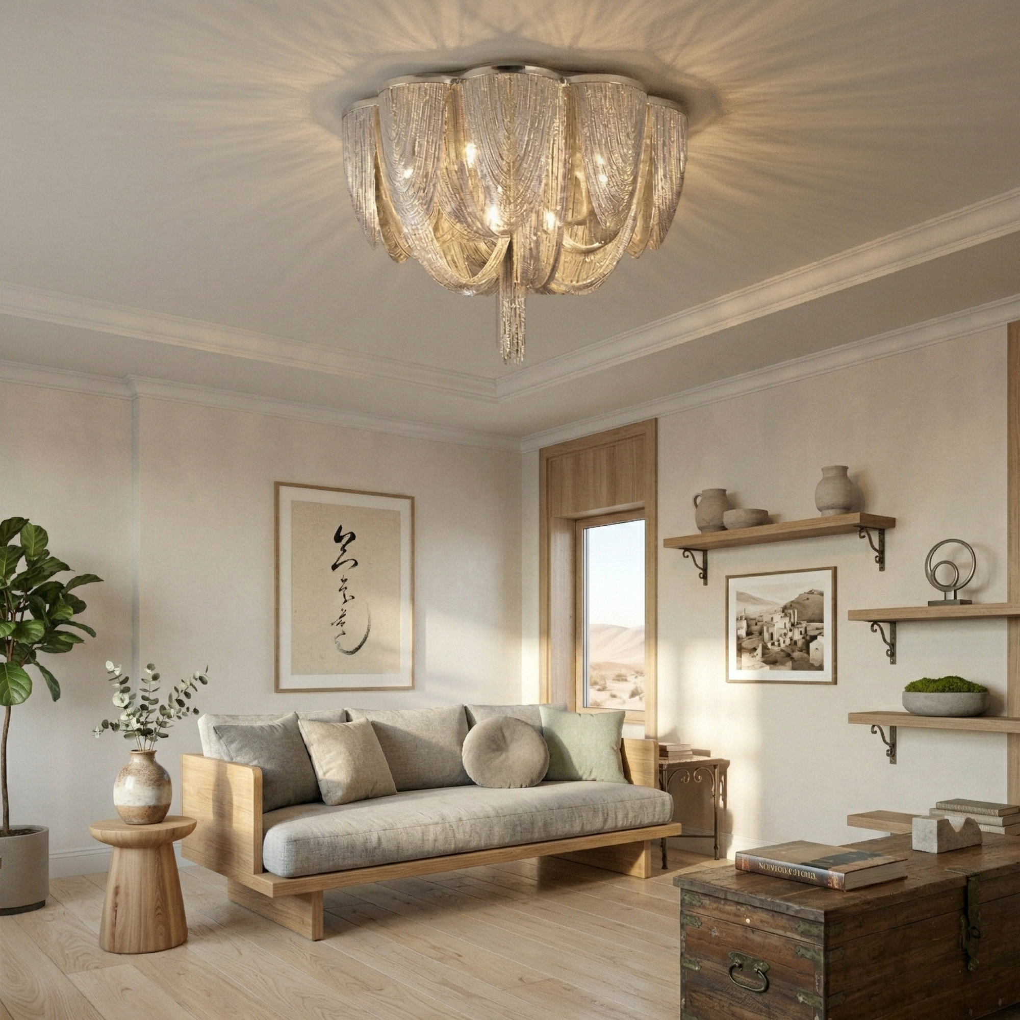 Modern Ceiling Light Metallic Chain Elegant Design 99