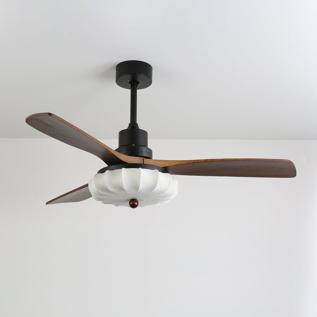 Modern Ceiling Light Textured Fabric Walnut Wood Adjustable Height 0