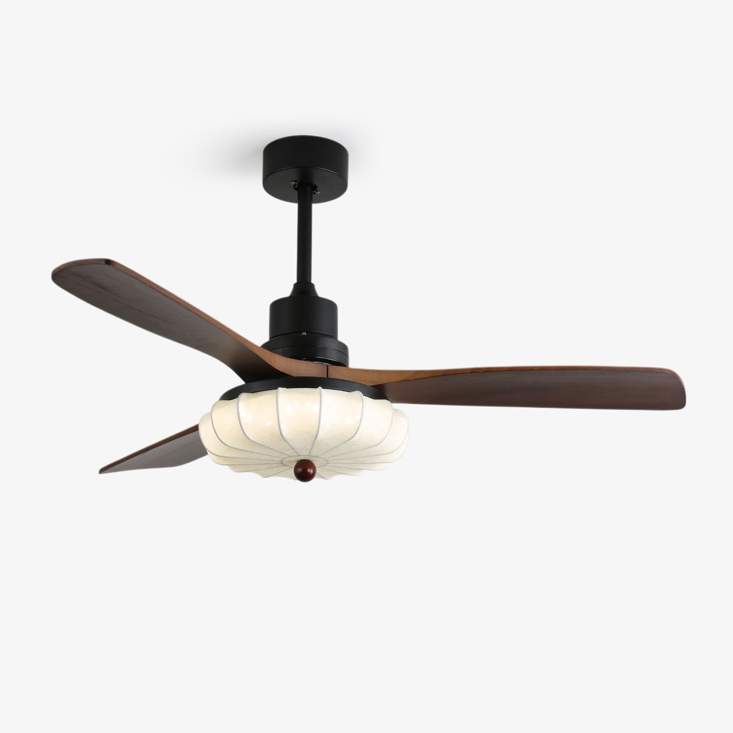 Modern Ceiling Light Textured Fabric Walnut Wood Adjustable Height 1