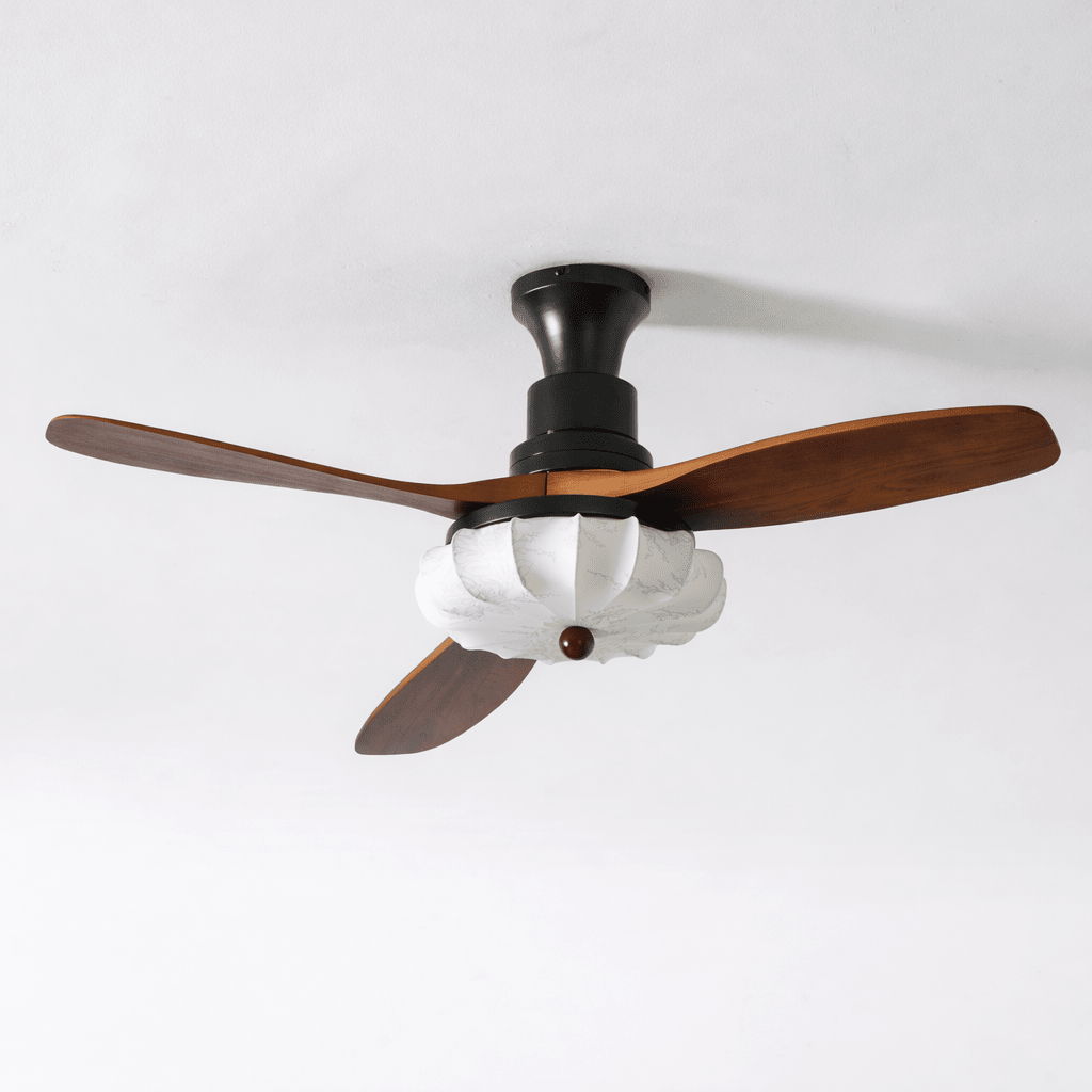 Modern Ceiling Light Textured Fabric Walnut Wood Adjustable Height 11