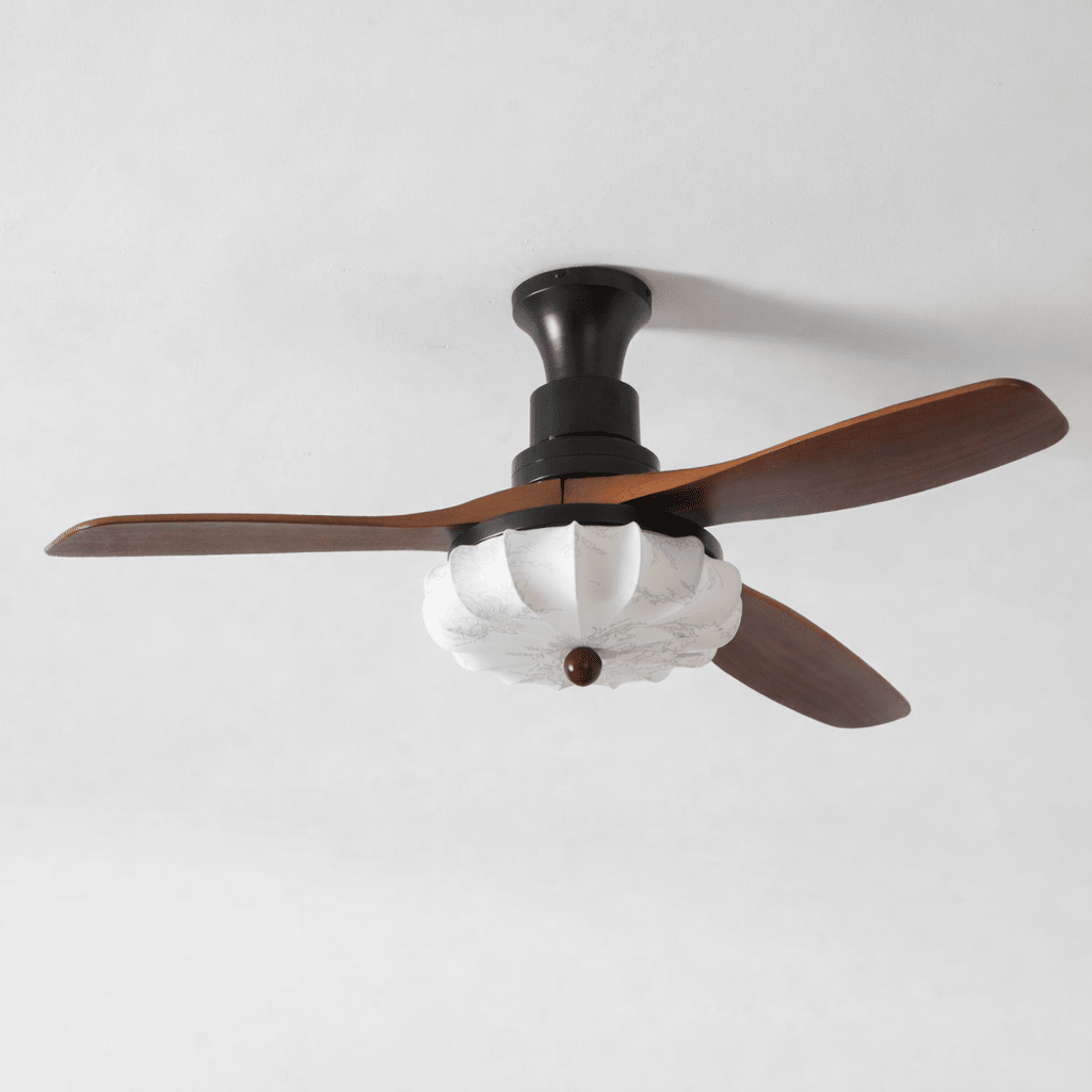 Modern Ceiling Light Textured Fabric Walnut Wood Adjustable Height 9