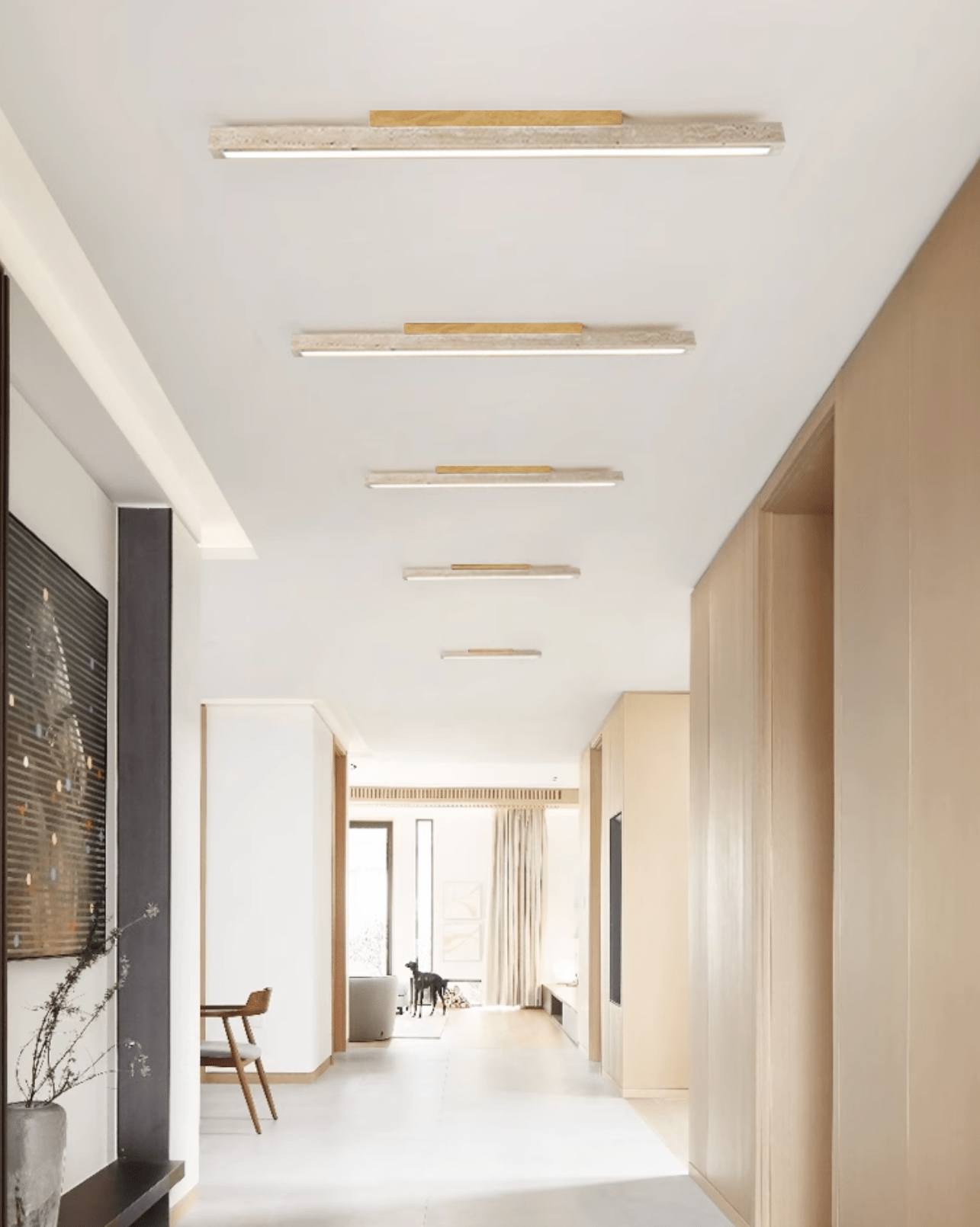 Modern Ceiling Light Yellow Travertine Linear Design LED 5