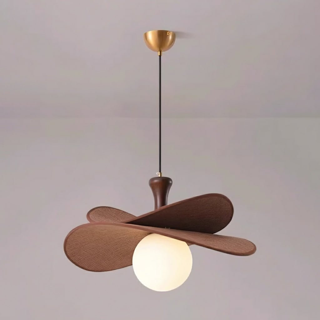 Modern Chandelier Ash Wood Fabric Petal Design Adjustable Height 0
