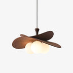 Modern Chandelier Ash Wood Fabric Petal Design Adjustable Height 1