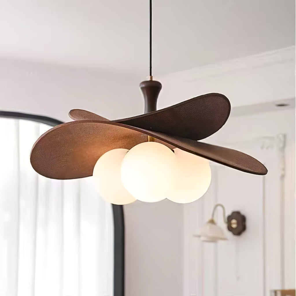 Modern Chandelier Ash Wood Fabric Petal Design Adjustable Height 3