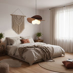 Modern Chandelier Ash Wood Fabric Petal Design Adjustable Height 5