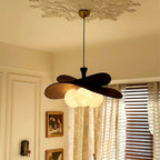 Modern Chandelier Ash Wood Fabric Petal Design Adjustable Height 6