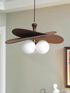 Modern Chandelier Ash Wood Fabric Petal Design Adjustable Height 8