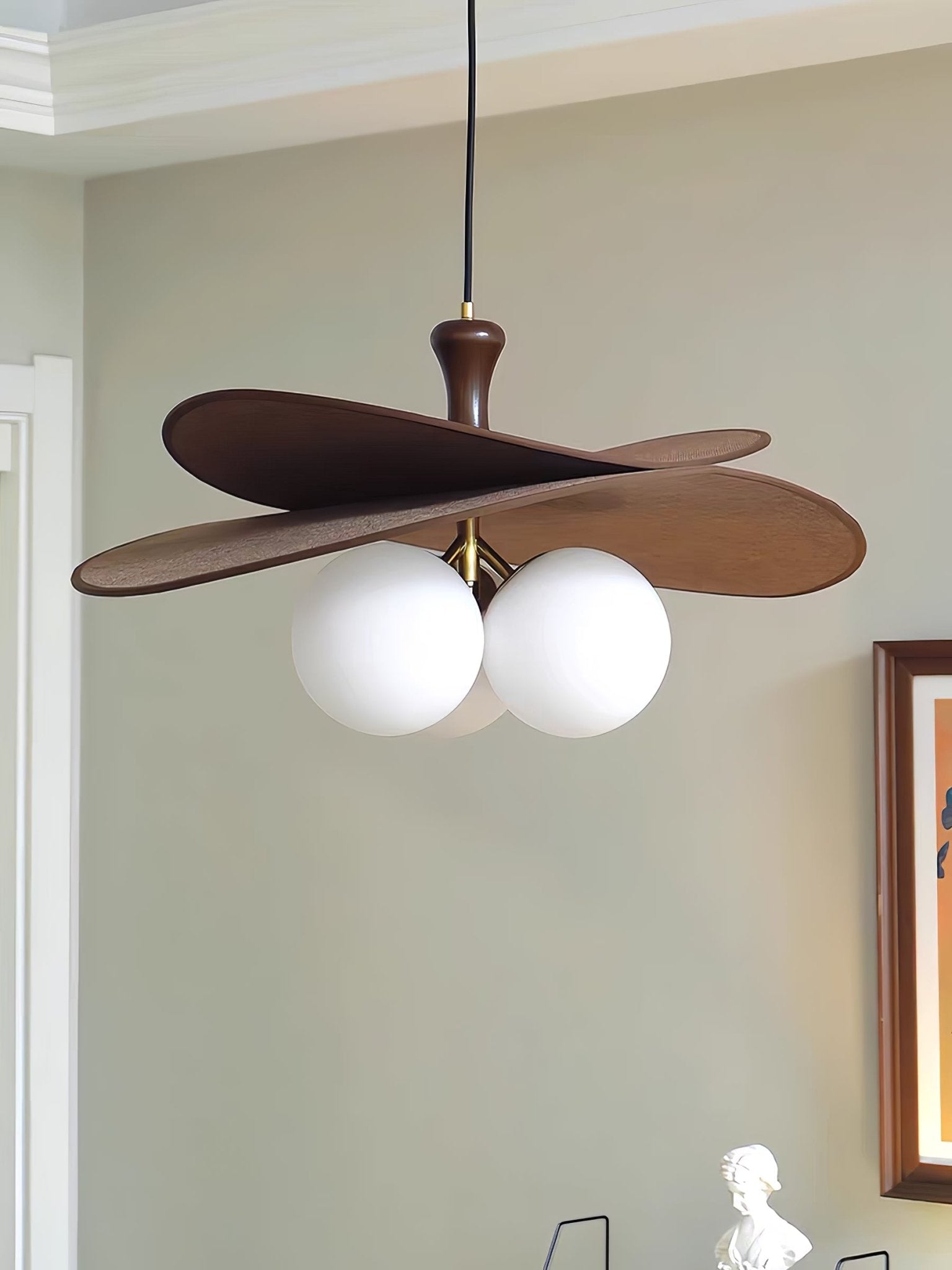 Modern Chandelier Ash Wood Fabric Petal Design Adjustable Height 8