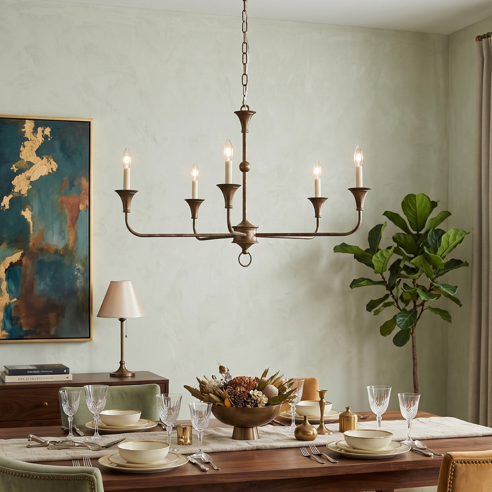 Modern Chandelier Brass Adjustable Height Candle Style 90