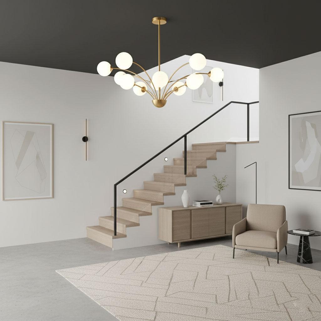 Modern Chandelier Brass Glass Eight Arms Adjustable Height 7