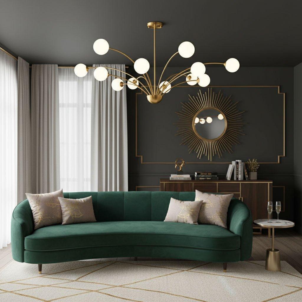 Modern Chandelier Brass Glass Eight Arms Adjustable Height 8