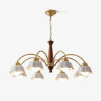Modern Chandelier Brass Wood Opaline Five Light Elegant 1