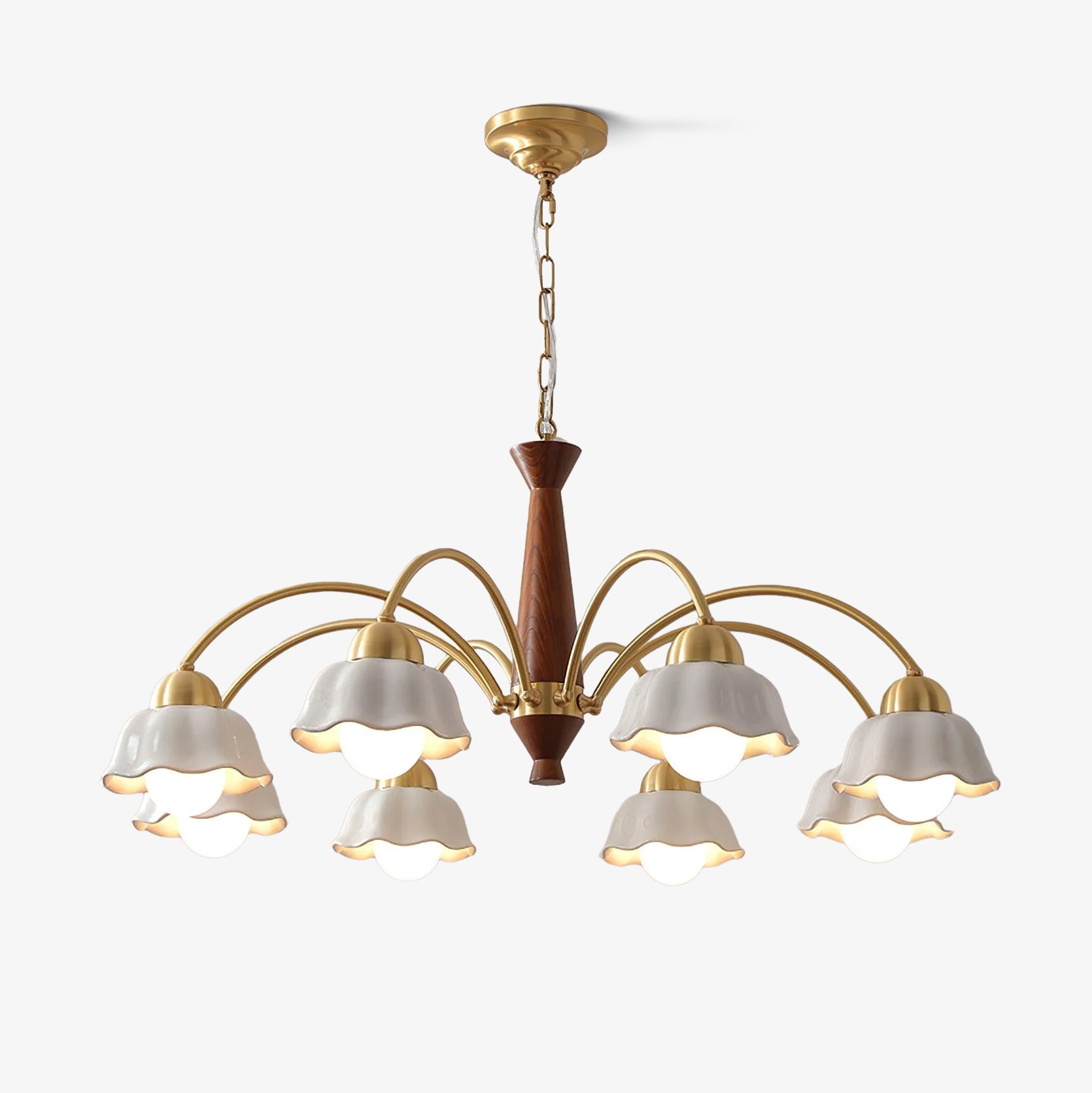 Modern Chandelier Brass Wood Opaline Five Light Elegant 1