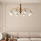 Modern Chandelier Brass Wood Opaline Five Light Elegant 3