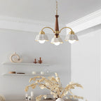Modern Chandelier Brass Wood Opaline Five Light Elegant 4
