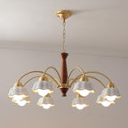 Modern Chandelier Brass Wood Opaline Five Light Elegant 7