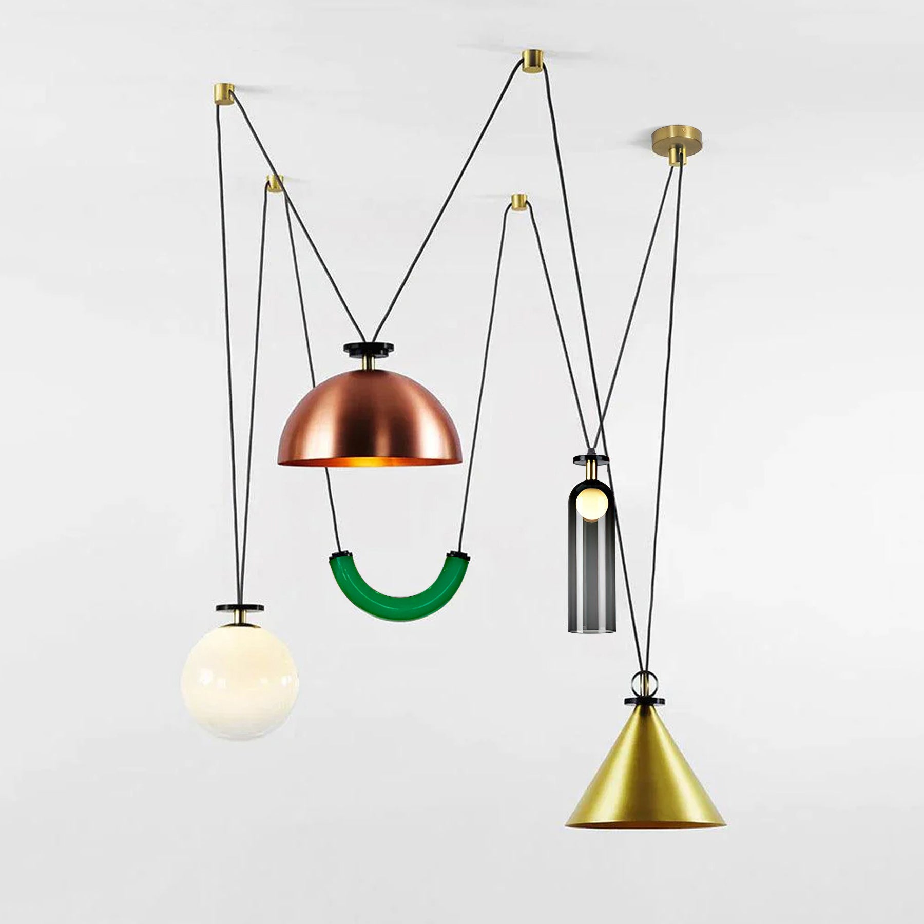 Modern Chandelier Geometric Iron Glass Adjustable Height 11