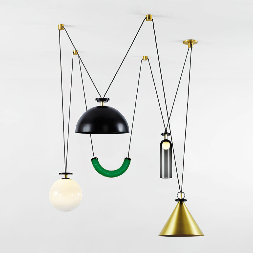 Modern Chandelier Geometric Iron Glass Adjustable Height 14