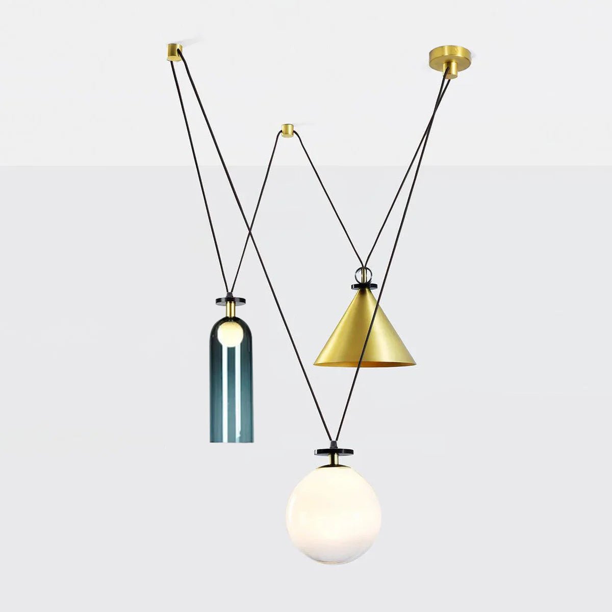 Modern Chandelier Geometric Iron Glass Adjustable Height 16