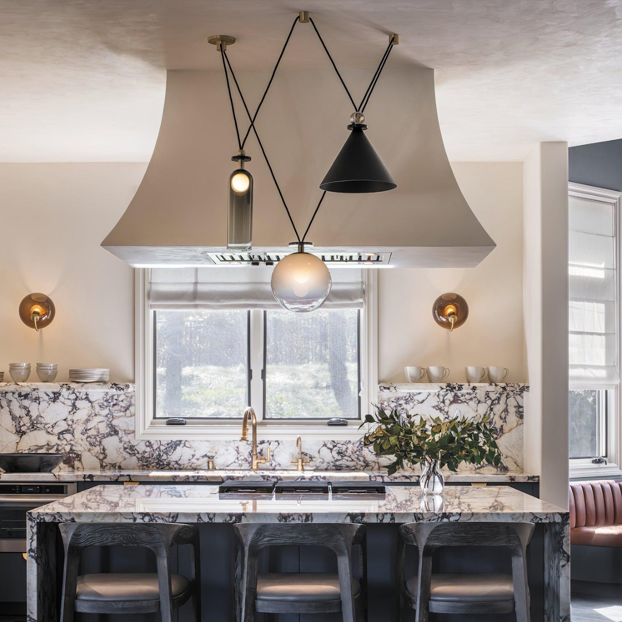 Modern Chandelier Geometric Iron Glass Adjustable Height 2