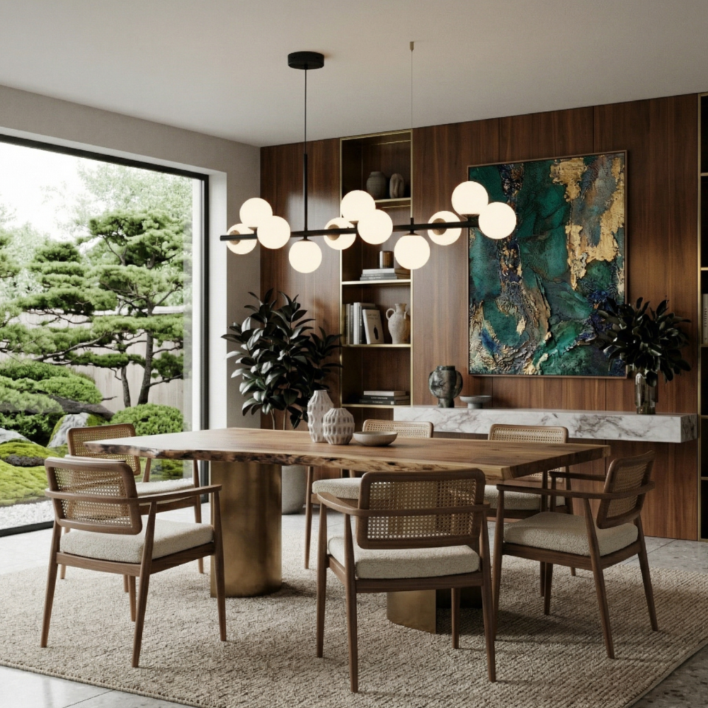 Modern Chandelier Glass 11-Ball Adjustable Height Metal 99