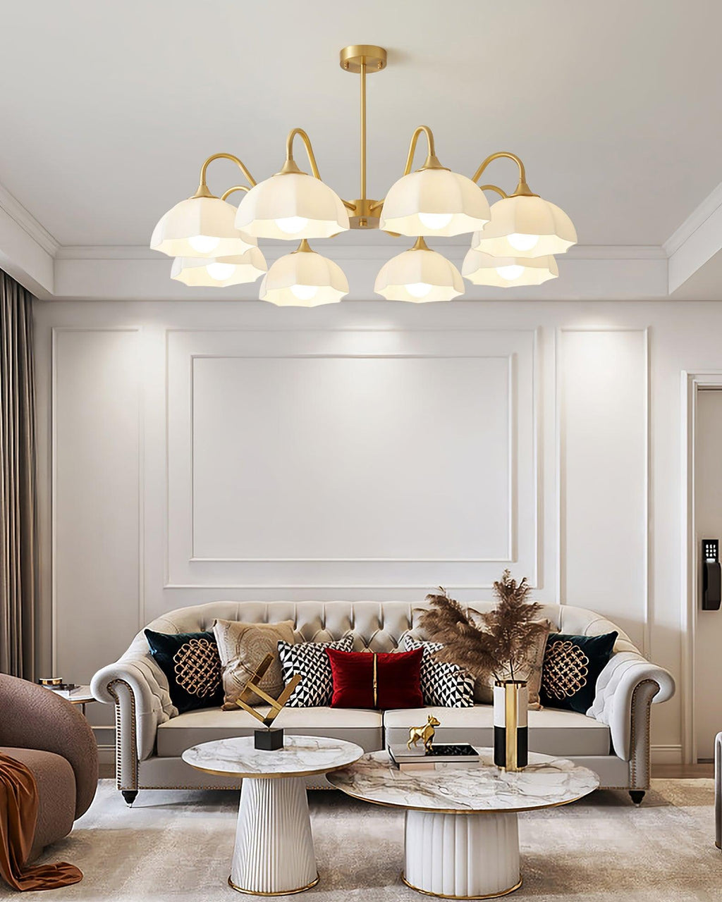 Modern Chandelier Glass Brass Adjustable Height Elegant 8