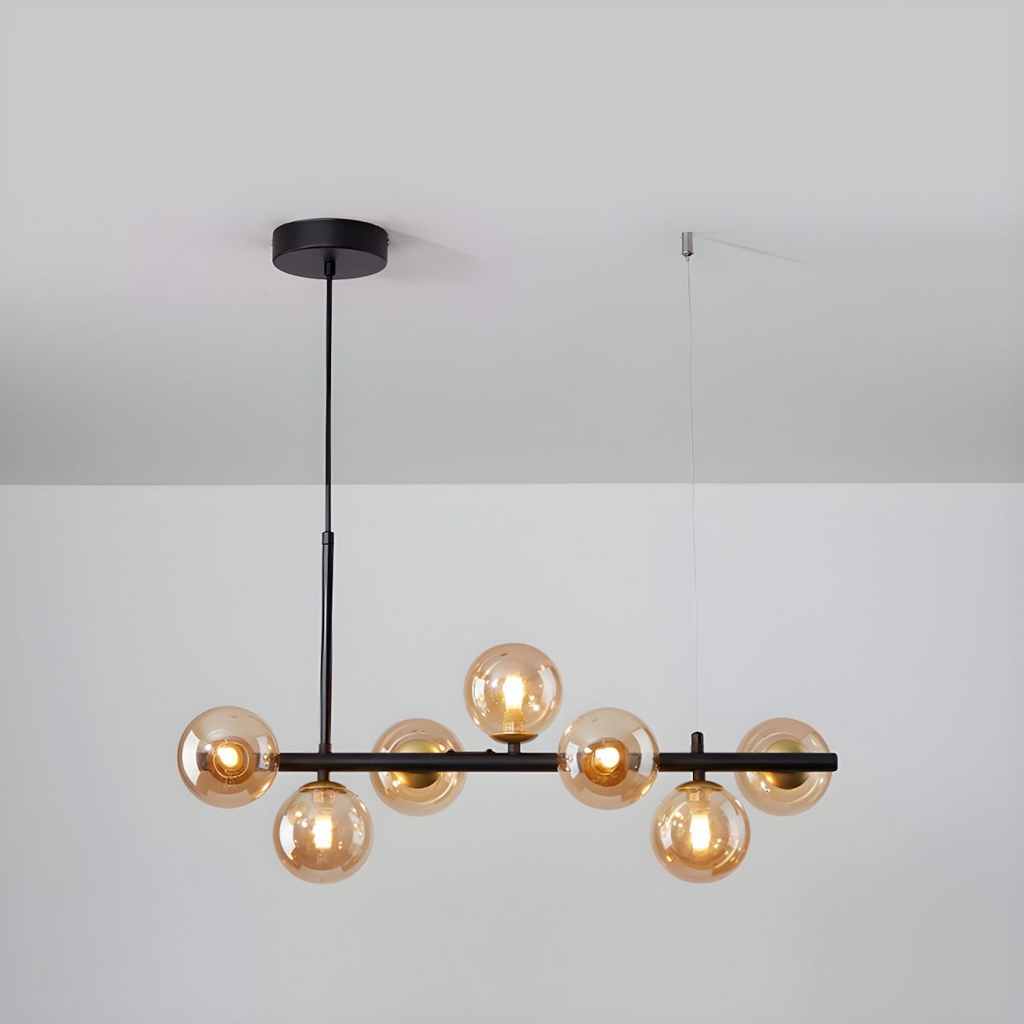 Modern Chandelier Glass Globes Sleek Metal Frame Adjustable 0