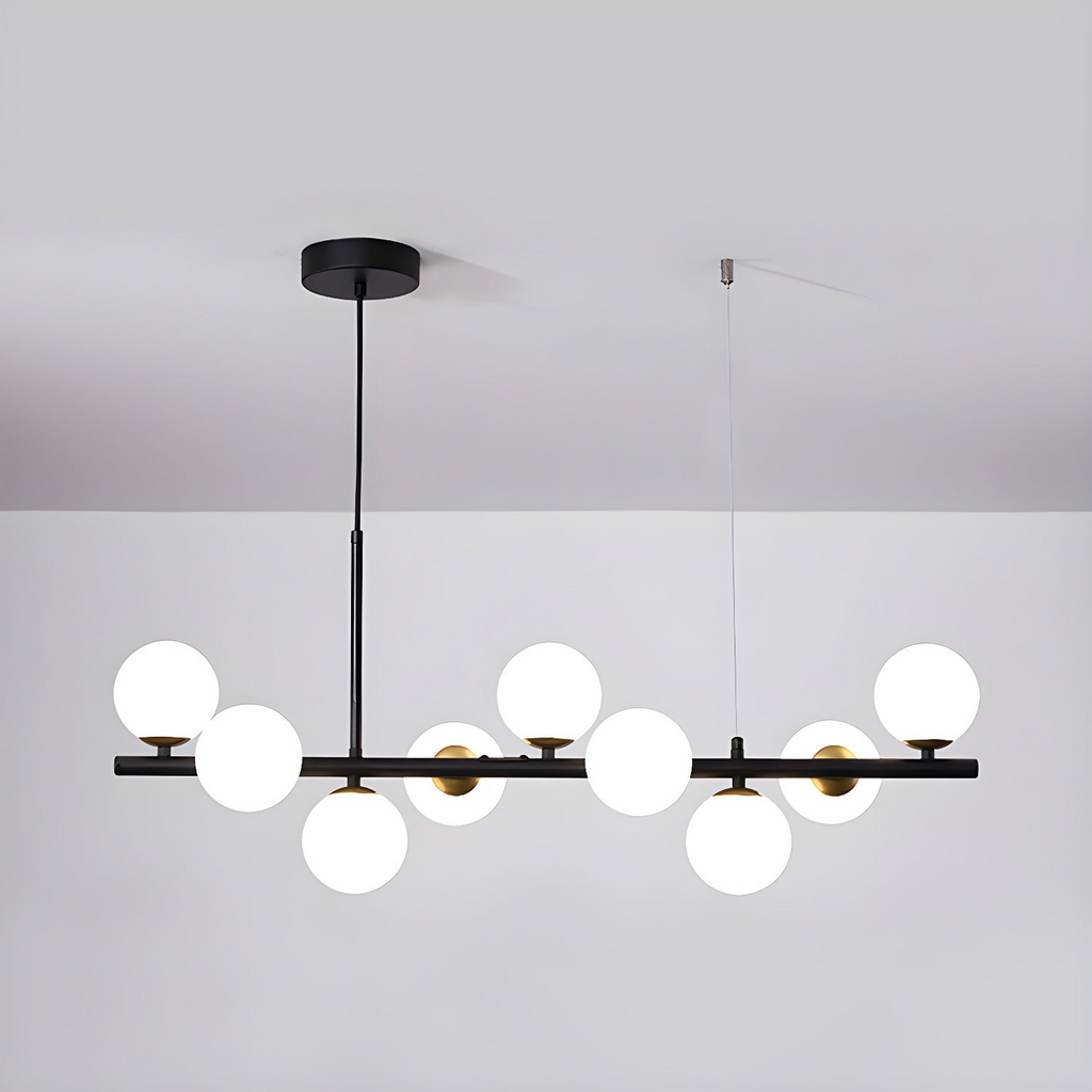 Modern Chandelier Glass Globes Sleek Metal Frame Adjustable 11
