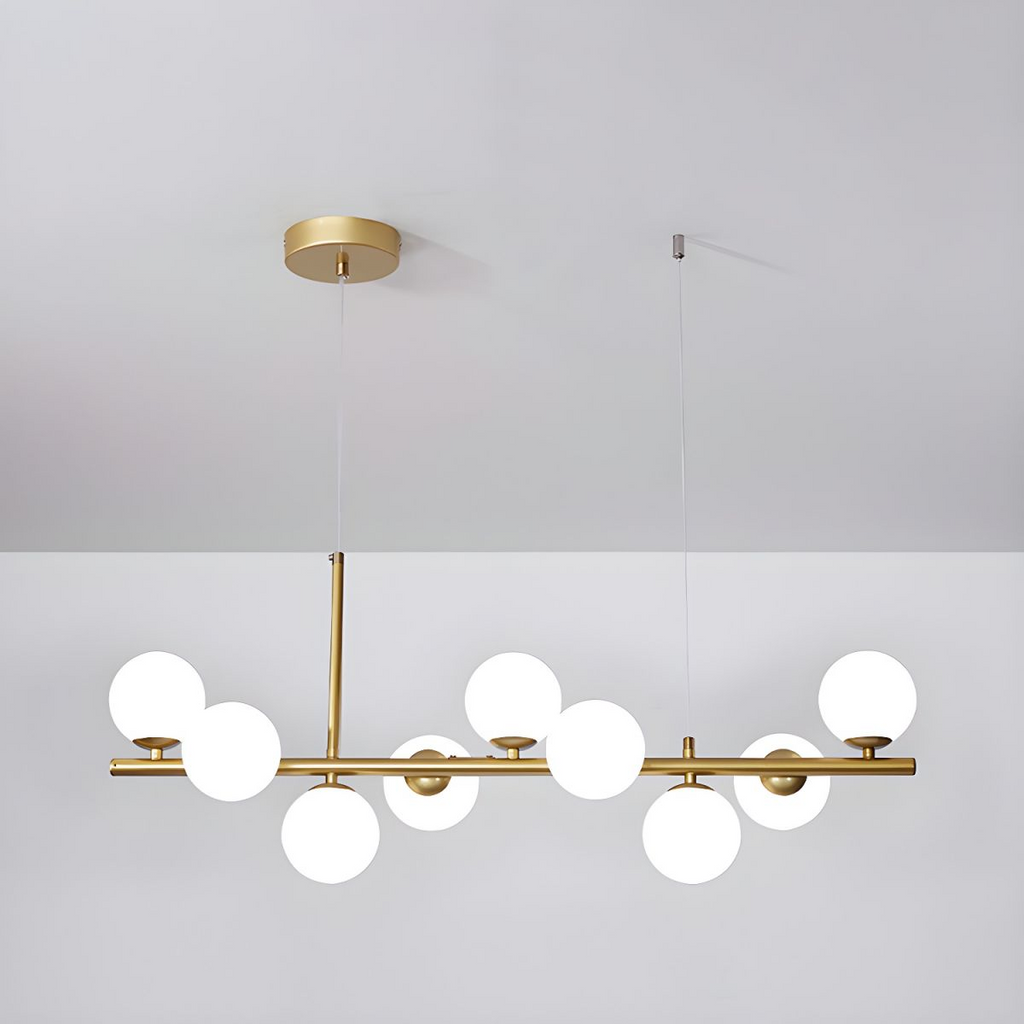 Modern Chandelier Glass Globes Sleek Metal Frame Adjustable 12
