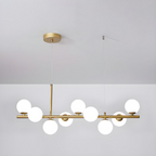 Modern Chandelier Glass Globes Sleek Metal Frame Adjustable 12
