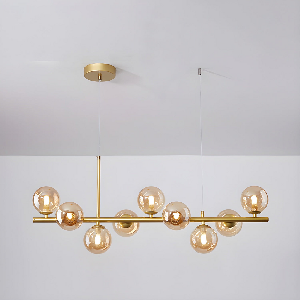Modern Chandelier Glass Globes Sleek Metal Frame Adjustable 14