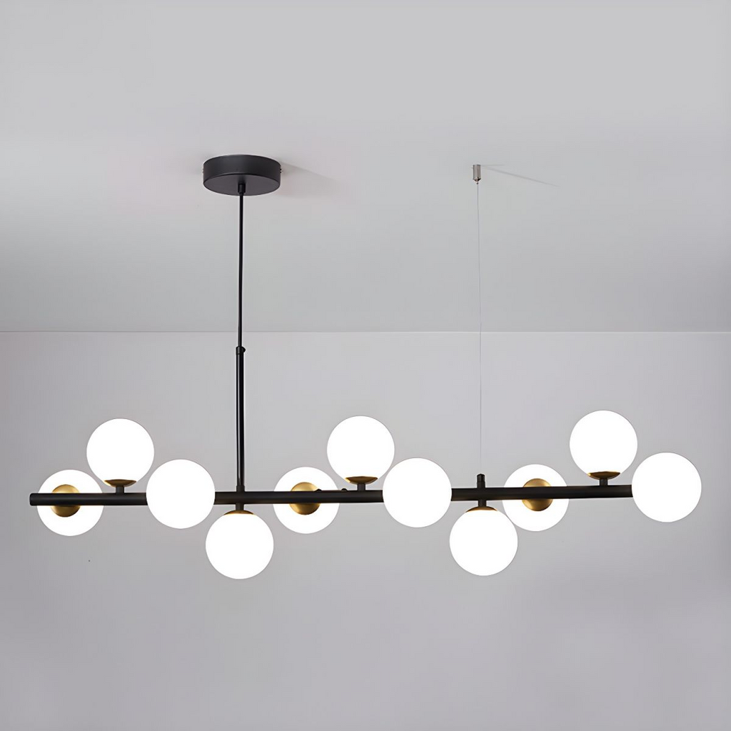 Modern Chandelier Glass Globes Sleek Metal Frame Adjustable 16