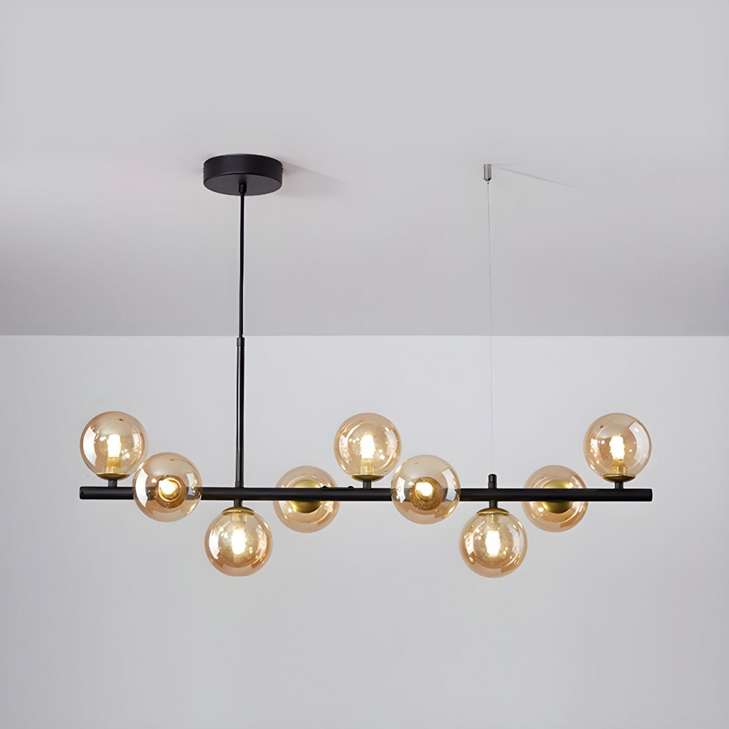 Modern Chandelier Glass Globes Sleek Metal Frame Adjustable 17