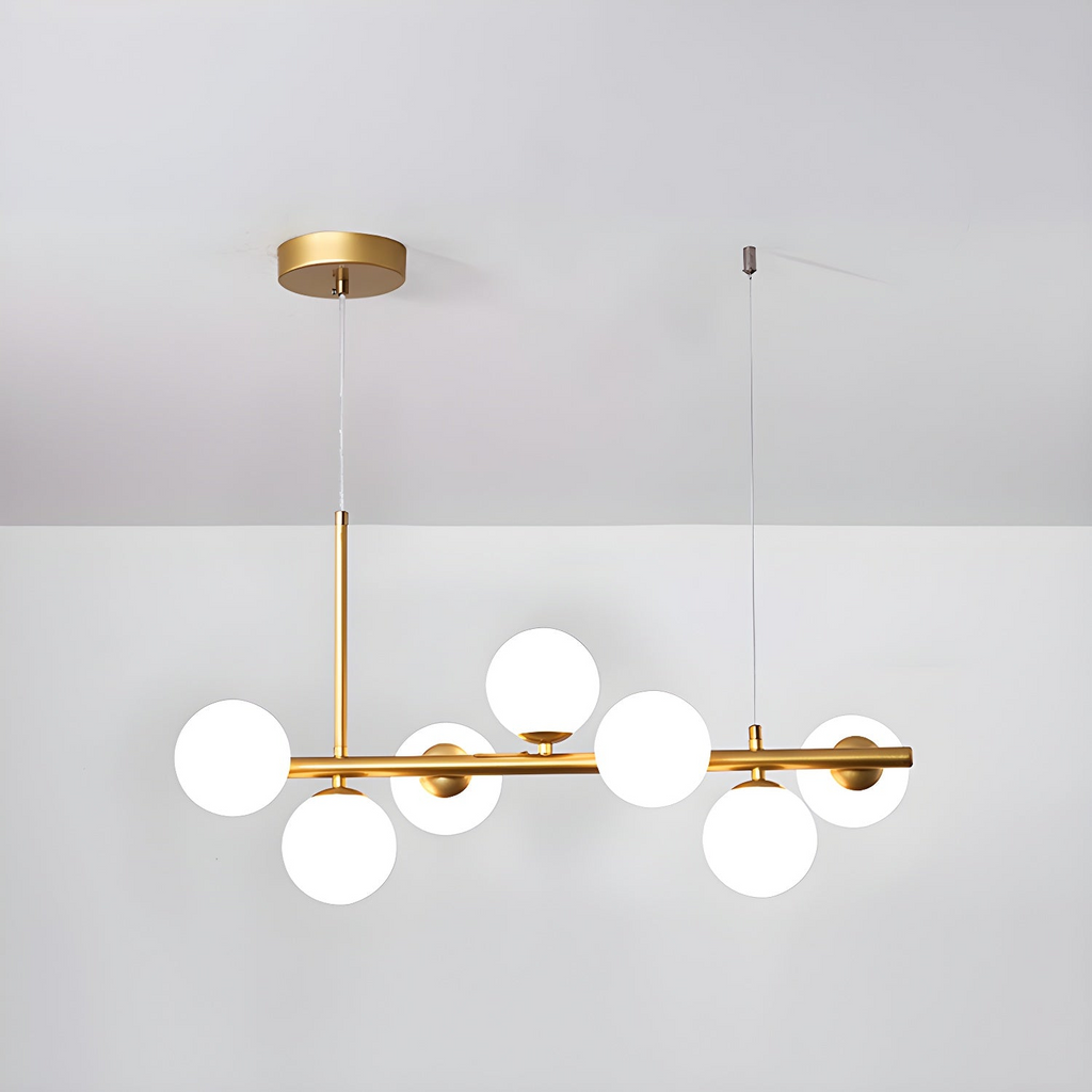 Modern Chandelier Glass Globes Sleek Metal Frame Adjustable 18