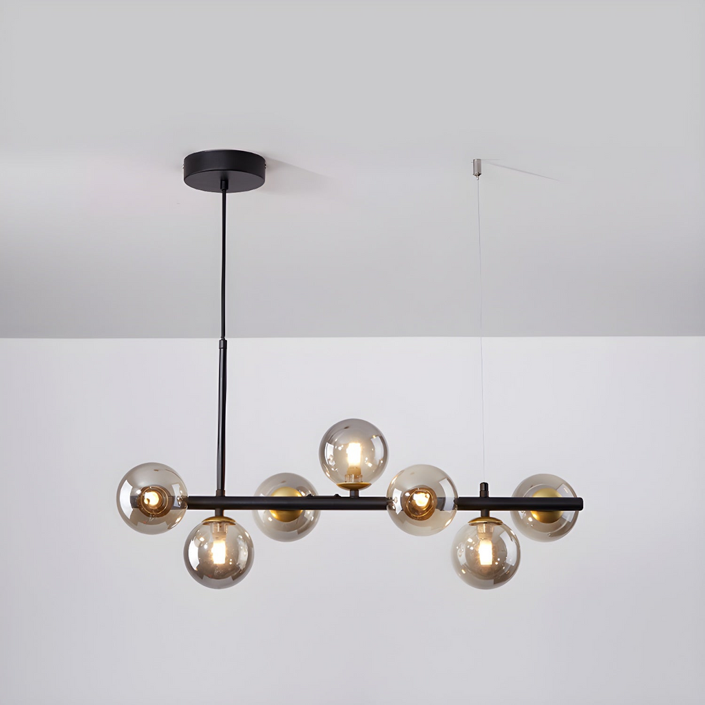 Modern Chandelier Glass Globes Sleek Metal Frame Adjustable 19