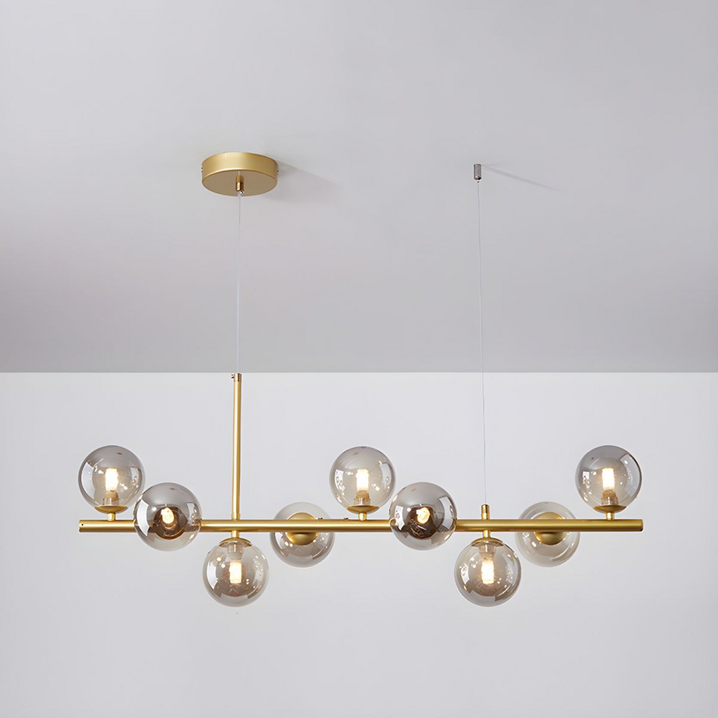 Modern Chandelier Glass Globes Sleek Metal Frame Adjustable 20