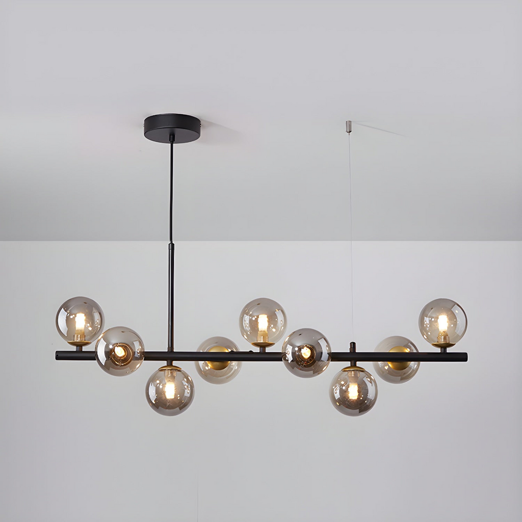 Modern Chandelier Glass Globes Sleek Metal Frame Adjustable 21
